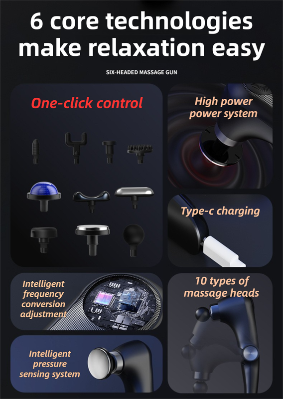 Black-Sliver Foldable Percussion Massage Gun with Hot Cold Compress & 10 Heads - 9 Speed Levels and High Frequency Vibration Full Body Muscle Relaxer