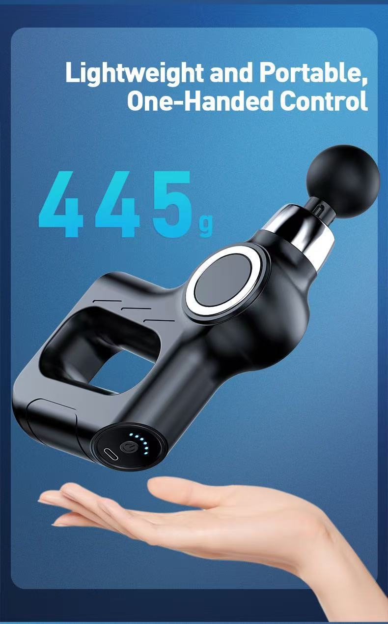 Grey Portable Mini Triangle Massage Gun with 6 Heads & 6 Speed Setting - High Frequency Muscle Stimulator for Professional Fitness (Button Model)
