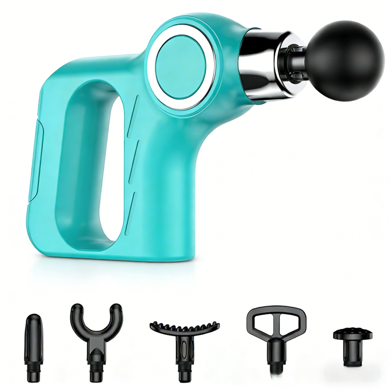 Mint Portable Mini Triangle Massage Gun with 6 Heads &amp; 6 Speed Setting - High Frequency Muscle Stimulator for Professional Fitness (Button Model)