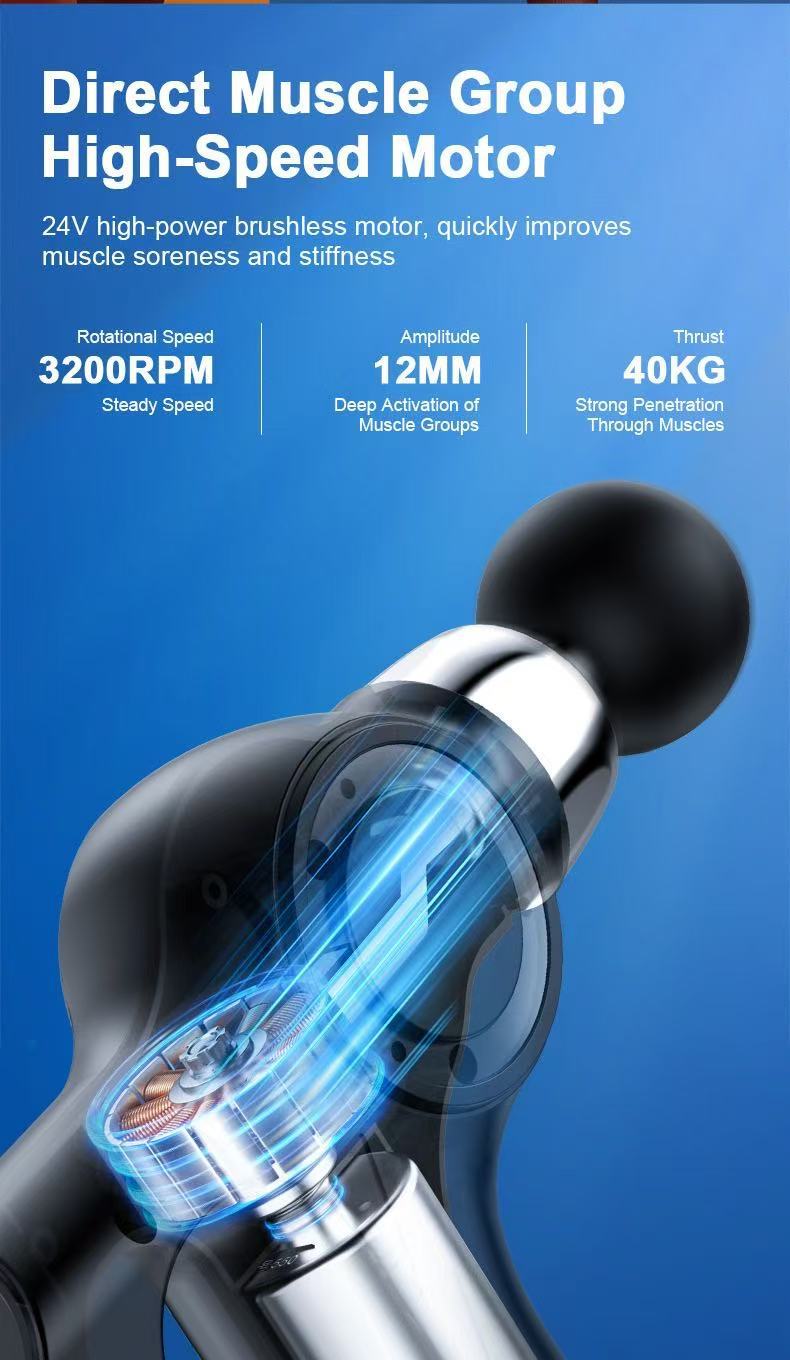 Mint Portable Mini Triangle Massage Gun with 6 Heads & 6 Speed Setting - High Frequency Muscle Stimulator for Professional Fitness (LCD Model)