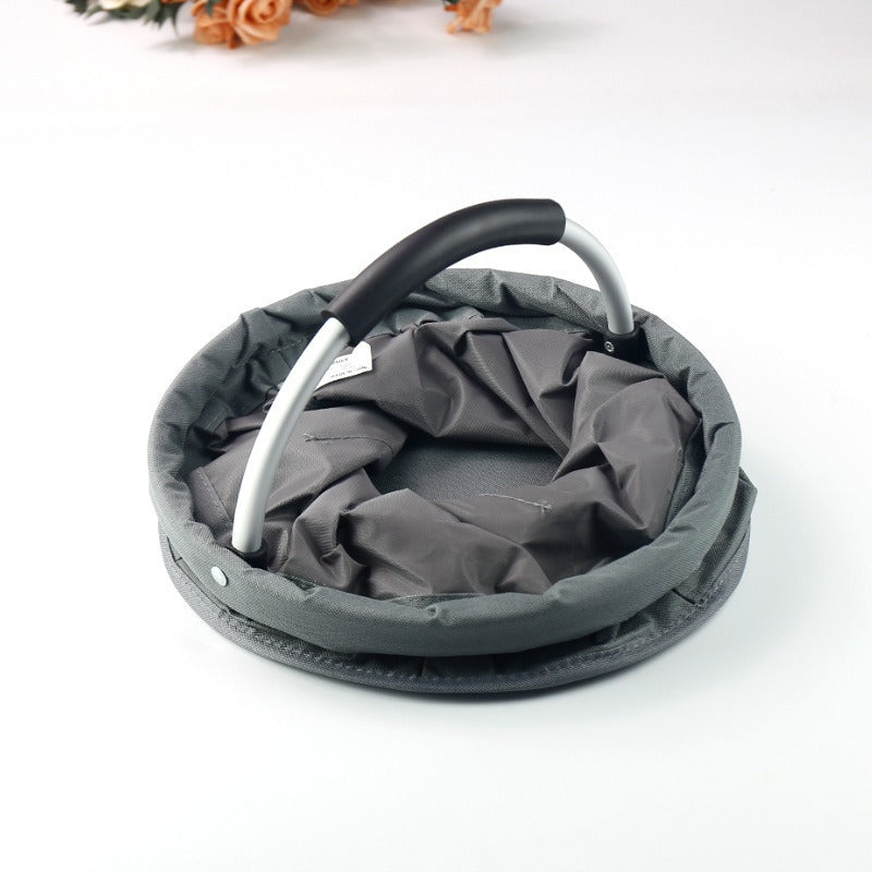 Green Foldable Oxford Cloth Round Picnic Basket with Padded Metal Handle - 6 Pocket Large Capacity Storage Tote for Outdoor Beach and Shopping