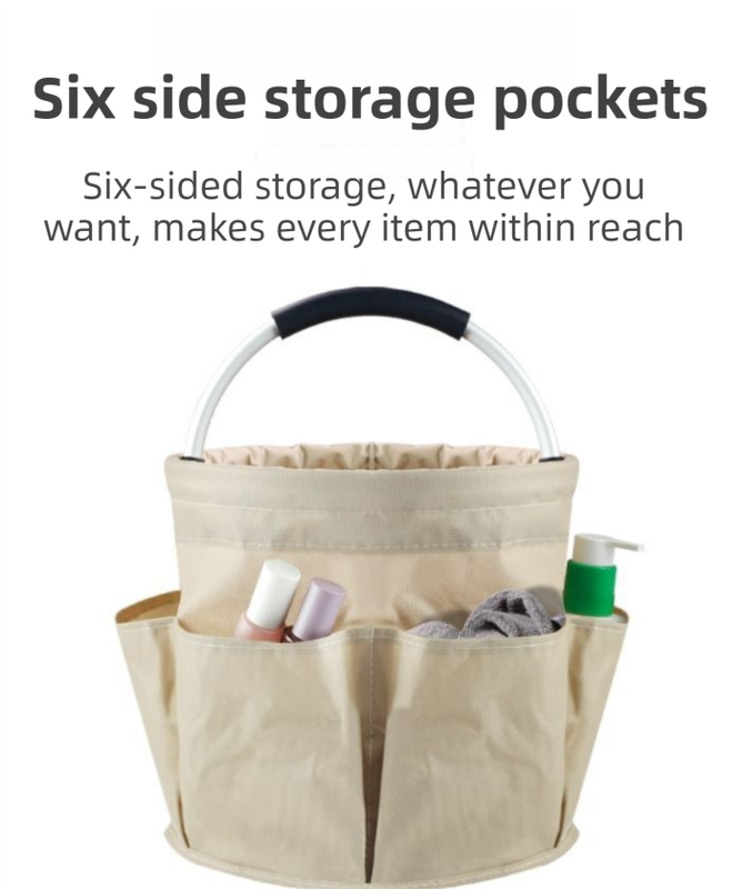 Green Foldable Oxford Cloth Round Picnic Basket with Padded Metal Handle - 6 Pocket Large Capacity Storage Tote for Outdoor Beach and Shopping