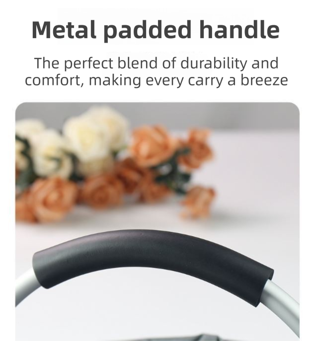 Green Foldable Oxford Cloth Round Picnic Basket with Padded Metal Handle - 6 Pocket Large Capacity Storage Tote for Outdoor Beach and Shopping