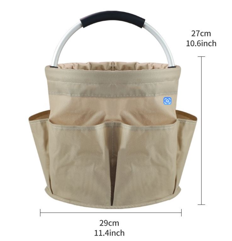 Green Foldable Oxford Cloth Round Picnic Basket with Padded Metal Handle - 6 Pocket Large Capacity Storage Tote for Outdoor Beach and Shopping