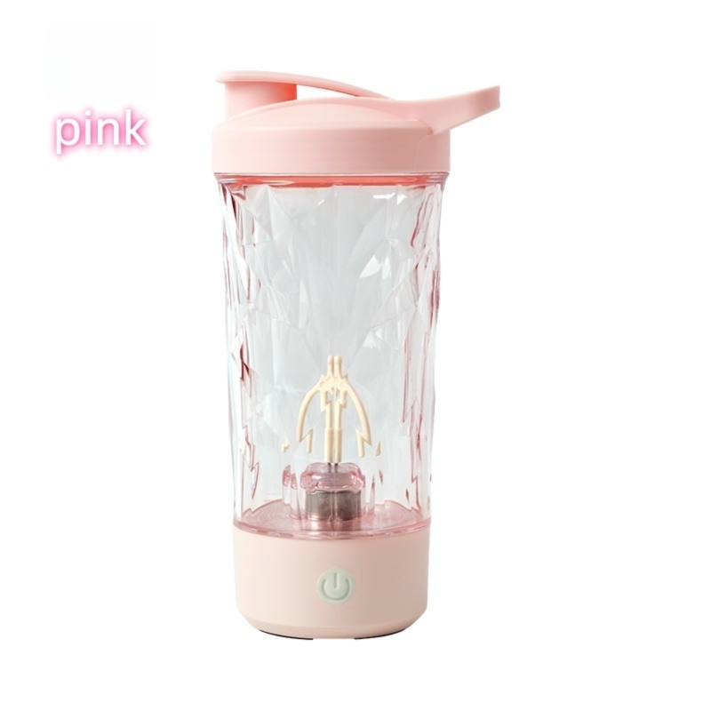 500ML Pink Portable Diamond Electric Shaker - Strong Vortex Stirring, Dual Temperature Endurance &amp; Self-Cleaning for Protein Powder Coffee