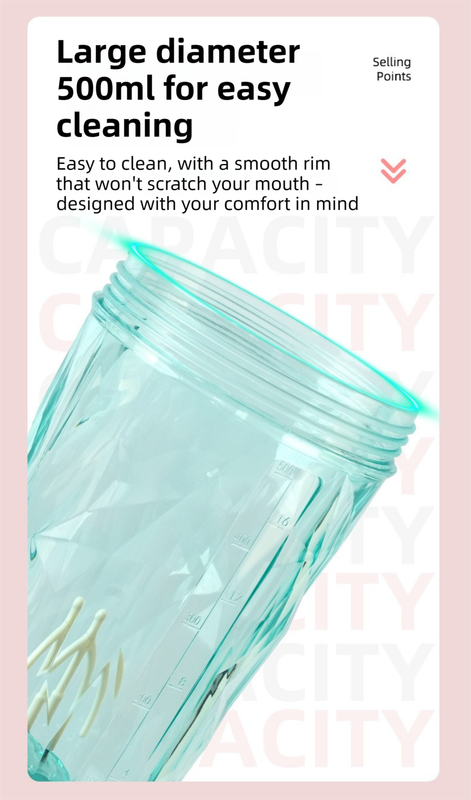 500ML Pink Portable Diamond Electric Shaker - Strong Vortex Stirring, Dual Temperature Endurance & Self-Cleaning for Protein Powder Coffee