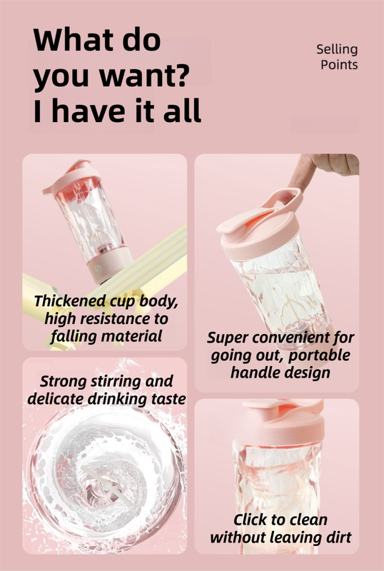 500ML Green Portable Diamond Electric Shaker - Strong Vortex Stirring, Dual Temperature Endurance & Self-Cleaning for Protein Powder Coffee