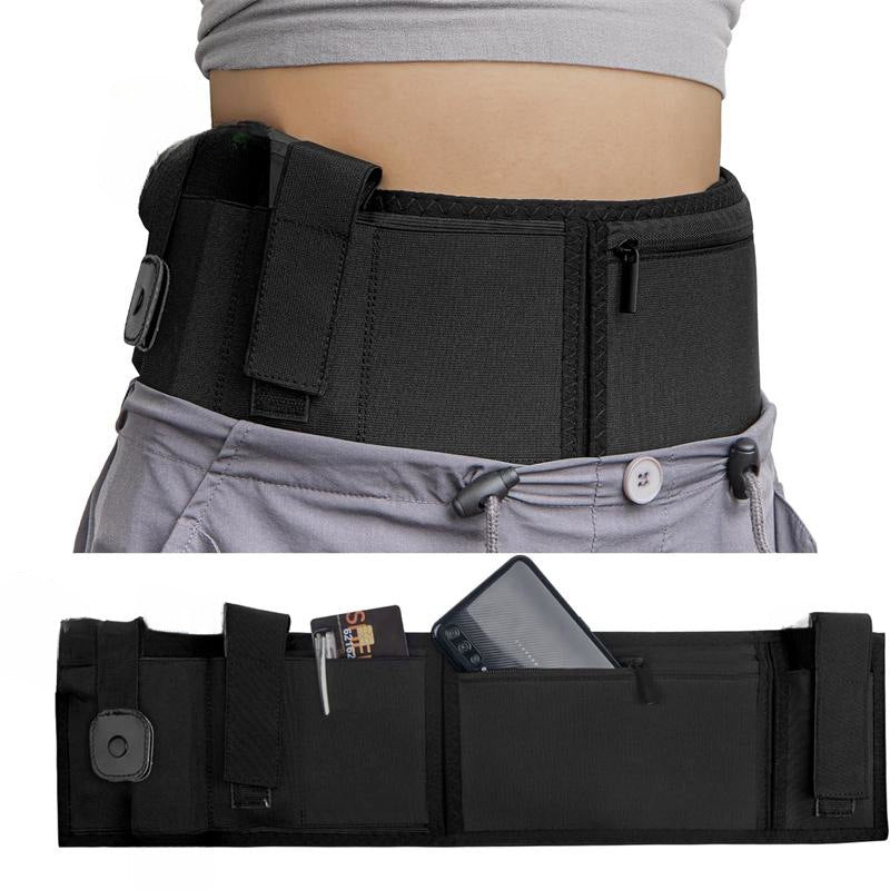 Black Multi-Functional Concealed Tactical Belly Band with Muti-Pouch and Holster - 48 inch Breathable Carry Belt for Outdoor Camping