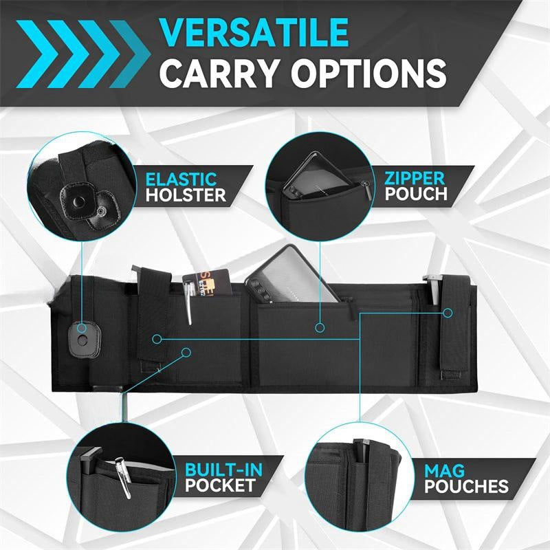 Black Multi-Functional Concealed Tactical Belly Band with Muti-Pouch and Holster - 48 inch Breathable Carry Belt for Outdoor Camping