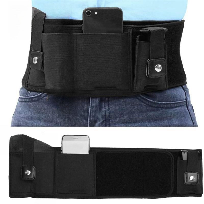 Black Multi-Functional Concealed Tactical Belly Band with Muti-Pouch and Holster - 55 inch Breathable Carry Belt for Outdoor Camping