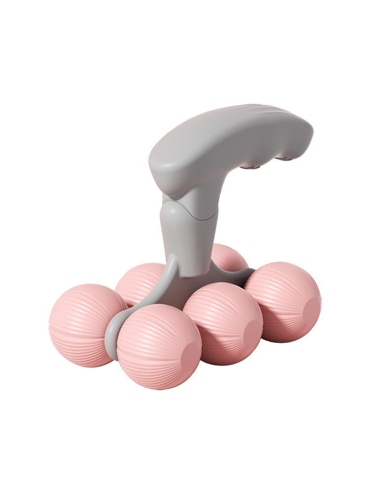 Pink Compact 6-Wheel Handheld Massager - Smooth &amp; Silent, Deep Tissue Muscle Relaxer for Yoga Fitness and Home Recovery