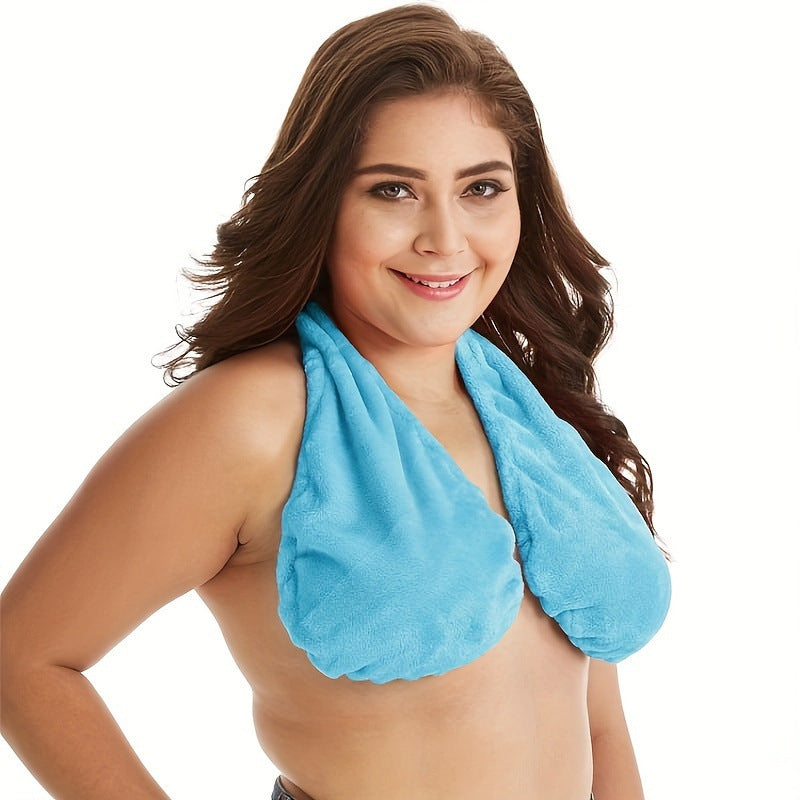 Blue Breathable Wool Towel Bra with Supportive Anti-Chafe Deisgn - Sweat-Wicking Halter Neck Lounge Bralette (M Size)