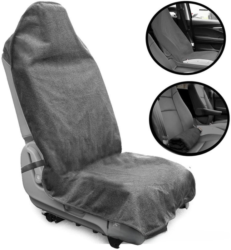 Grey Waterproof Towel Car Single Seat Cover - Universal Non-Slip Sweat-Absorbent Bucket Seat Protector for Gym Fitness and Beach