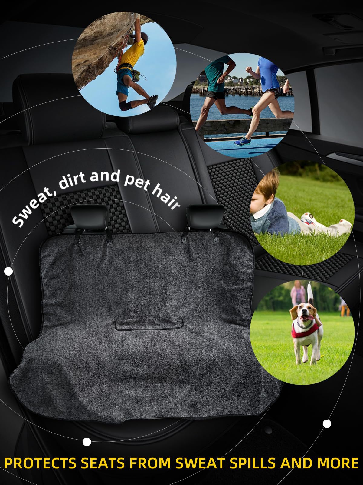 Black Waterproof Towel Car Back Seat Cover - Universal Non-Slip Sweat-Absorbent Bucket Seat Protector for Gym Fitness and Beach