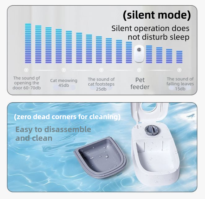 Black Silent Automatic Pet Double Meal Dispenser with Rotary Buckle - Longest 48H Scheduled and Long Battery Life, Detachable for Easy Cleaning