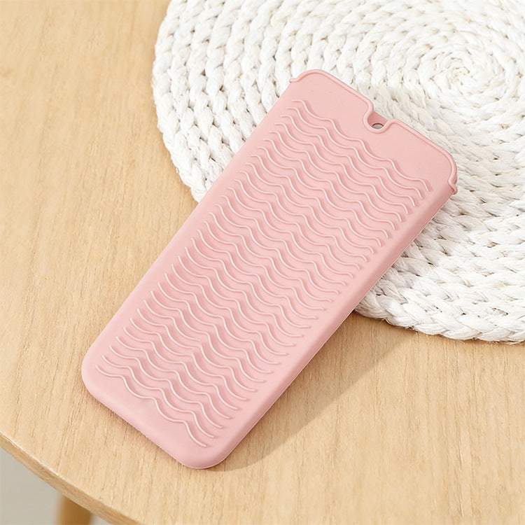 Pink 2-in-1 Silicone Wave Anti-Scalding Mat &amp; Pouch for Hair Tools (2-Pack) - Travel-Ready Heat-Resistant Hanging Storage Bag