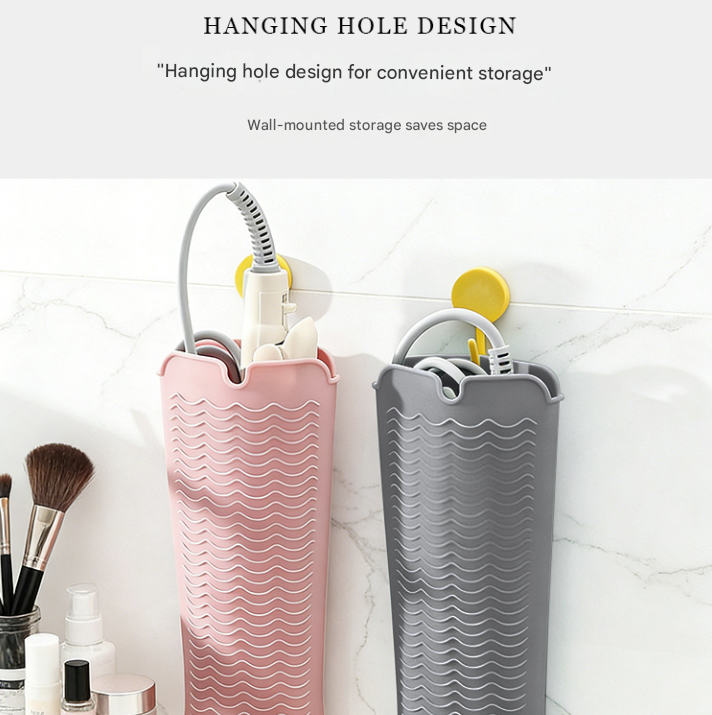 Pink 2-in-1 Silicone Wave Anti-Scalding Mat & Pouch for Hair Tools (2-Pack) - Travel-Ready Heat-Resistant Hanging Storage Bag