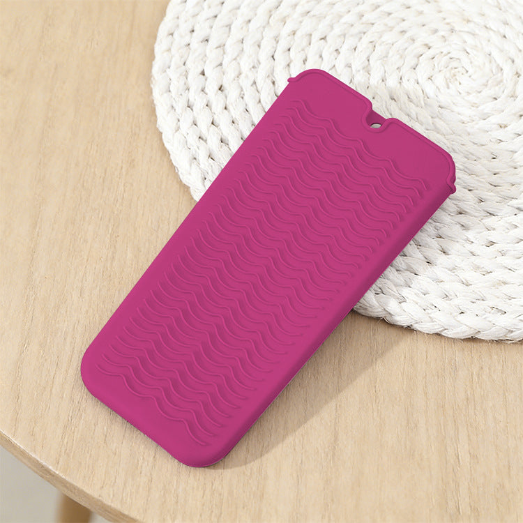 Rose-Red 2-in-1 Silicone Wave Anti-Scalding Mat &amp; Pouch for Hair Tools (2-Pack) - Travel-Ready Heat-Resistant Hanging Storage Bag