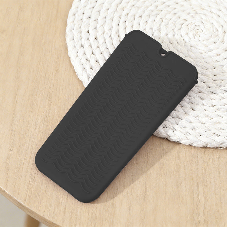 Black 2-in-1 Silicone Wave Anti-Scalding Mat &amp; Pouch for Hair Tools (2-Pack) - Travel-Ready Heat-Resistant Hanging Storage Bag