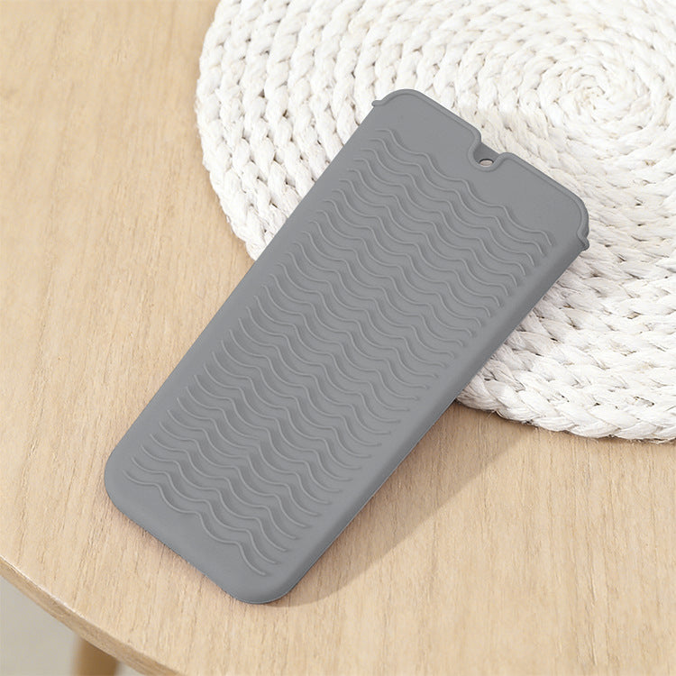 Grey 2-in-1 Silicone Wave Anti-Scalding Mat &amp; Pouch for Hair Tools (2-Pack) - Travel-Ready Heat-Resistant Hanging Storage Bag