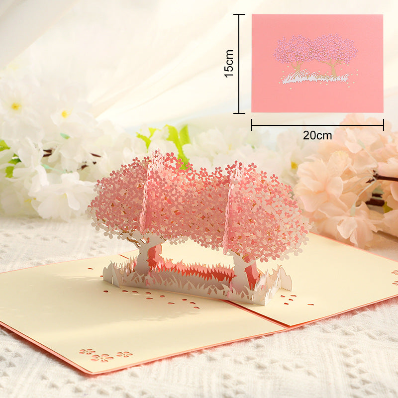 3D Handcrafted Cherry Blossom Pop-Up Greeting Card - Handwritten Paper Sculpture Card for Valentine's Day, Mother's Day &amp; Anniversary