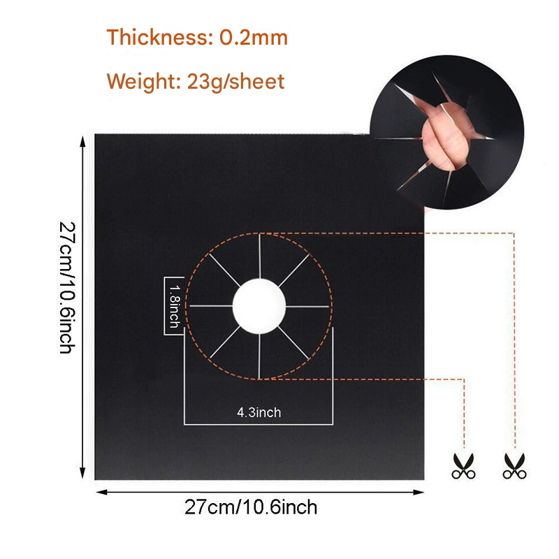 2-Piece Black Reusable Oil-Proof Teflon Stovetop Burner Liners - Cuttable, Non-Stick, Heat-Resistant &amp; Dishwasher Safe Clean Pad