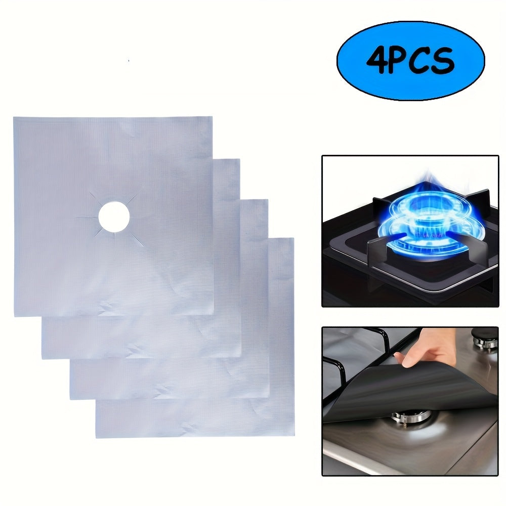 4-Piece Sliver Reusable Oil-Proof Teflon Stovetop Burner Liners - Cuttable, Non-Stick, Heat-Resistant &amp; Dishwasher Safe Clean Pad