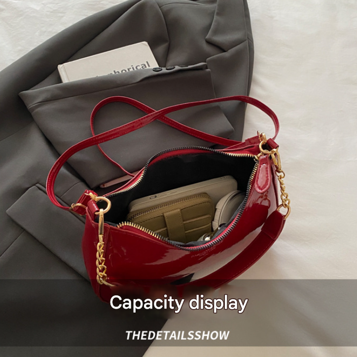 Red Chic Glossy PU Leather Underarm Bag & Crossbody Purse with Cherry Charm - Versatile Handbag for Women