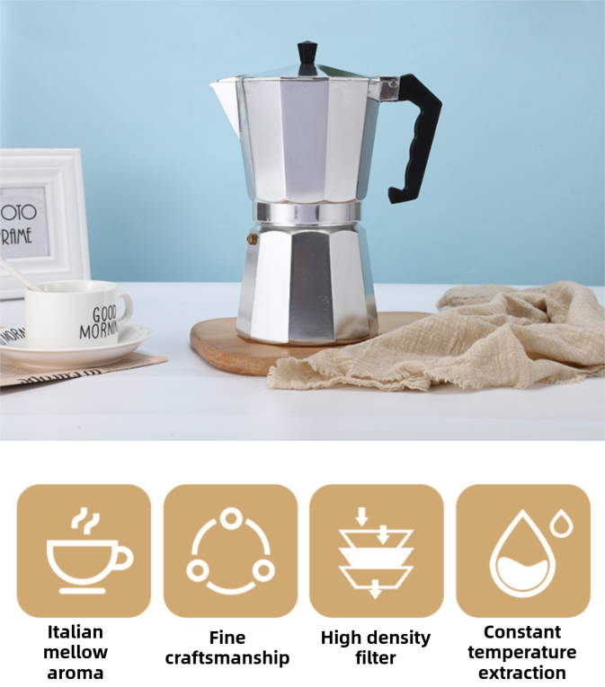 450ML Premium Octagonal High Pressure Moka Pot - Classic Italian Aluminum Coffee Maker for Rich Espresso Flavor