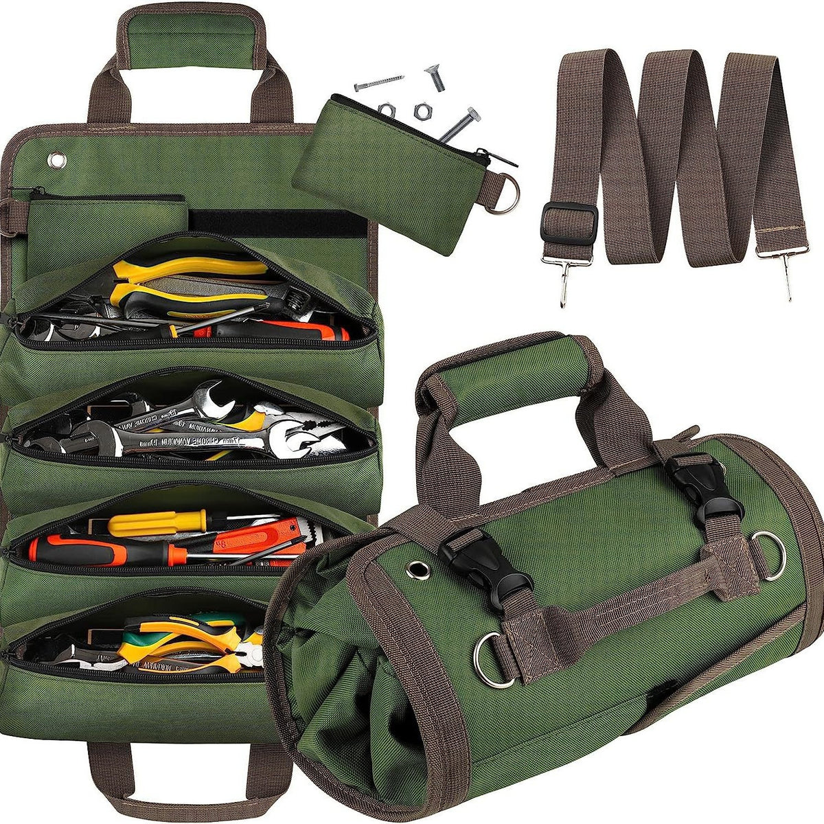 Grey Heavy-Duty Oxford Cloth Roll-Up Tool Organizer - Detachable Multi-Purpose Utility Bag for Mechanics, Electricians & Outdoors