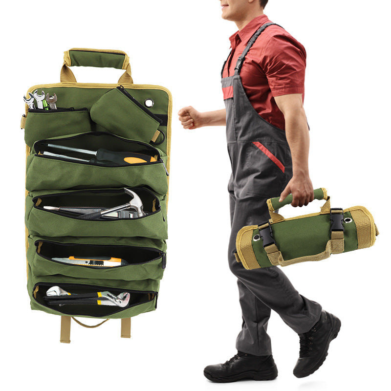 Grey Heavy-Duty Oxford Cloth Roll-Up Tool Organizer - Detachable Multi-Purpose Utility Bag for Mechanics, Electricians & Outdoors