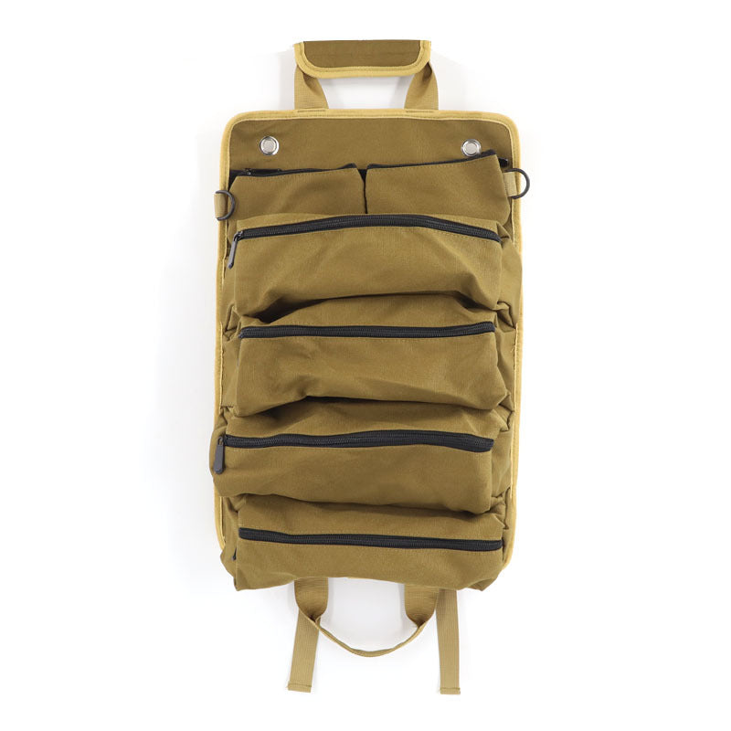 Khaki Heavy-Duty Oxford Cloth Roll-Up Tool Organizer - Detachable Multi-Purpose Utility Bag for Mechanics, Electricians &amp; Outdoors