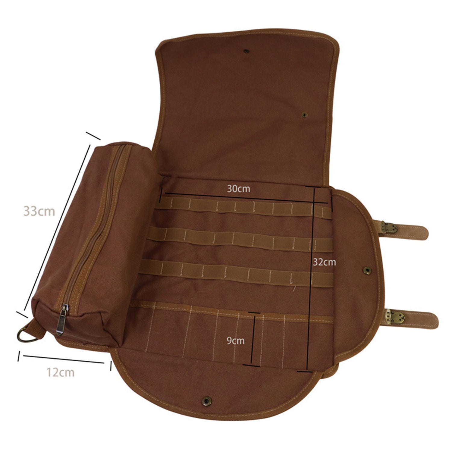 Brown Professional Bartender Kit Travel Bag - Durable Canvas Tool Organizer and Bar Briefcase with Metal Buckles (45x35cm)