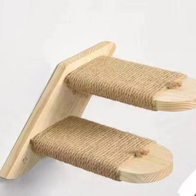 2-Tier Solid Wood Wall-Mounted Cat Climbing Ladder - Vertical Jumping Steps for Indoor Cats with Installation Kit