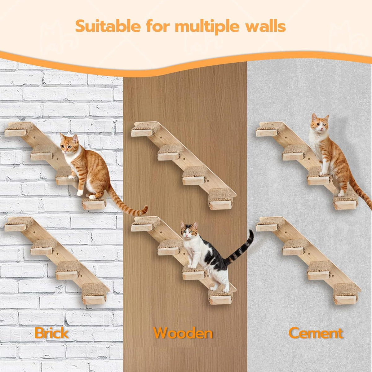 2-Tier Solid Wood Wall-Mounted Cat Climbing Ladder - Vertical Jumping Steps for Indoor Cats with Installation Kit