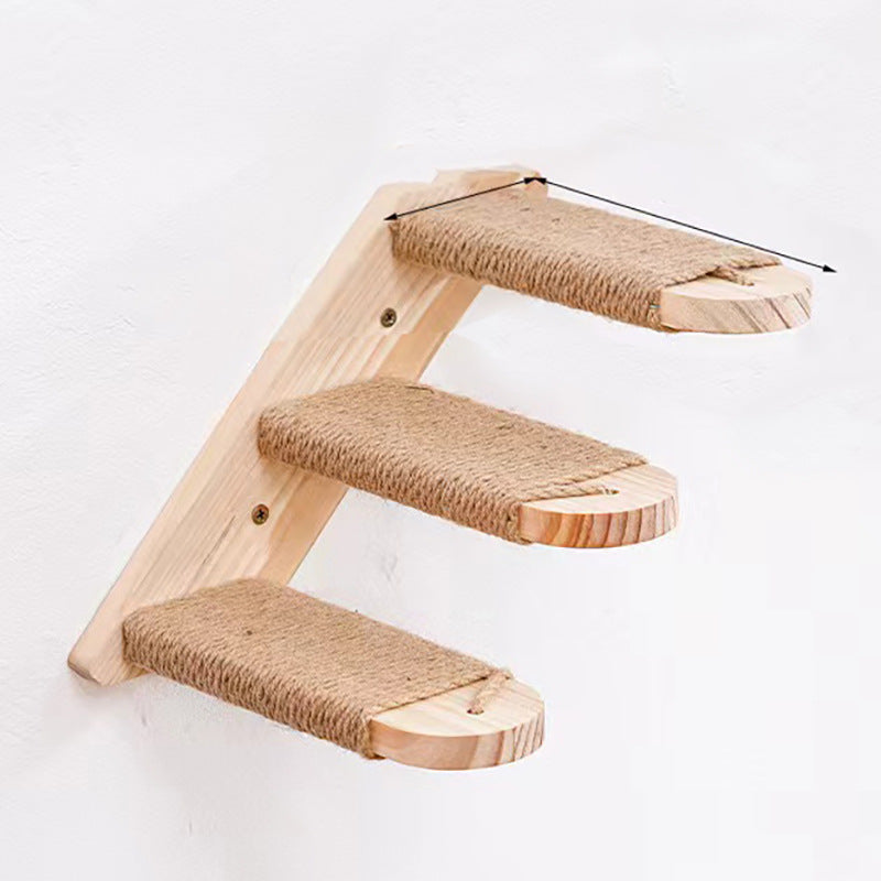 3-Tier Solid Wood Wall-Mounted Cat Climbing Ladder - Vertical Jumping Steps for Indoor Cats with Installation Kit