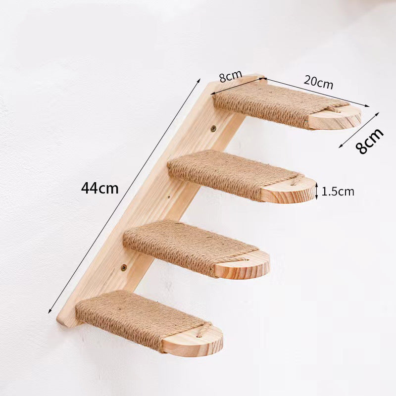 3-Tier Solid Wood Wall-Mounted Cat Climbing Ladder - Vertical Jumping Steps for Indoor Cats with Installation Kit