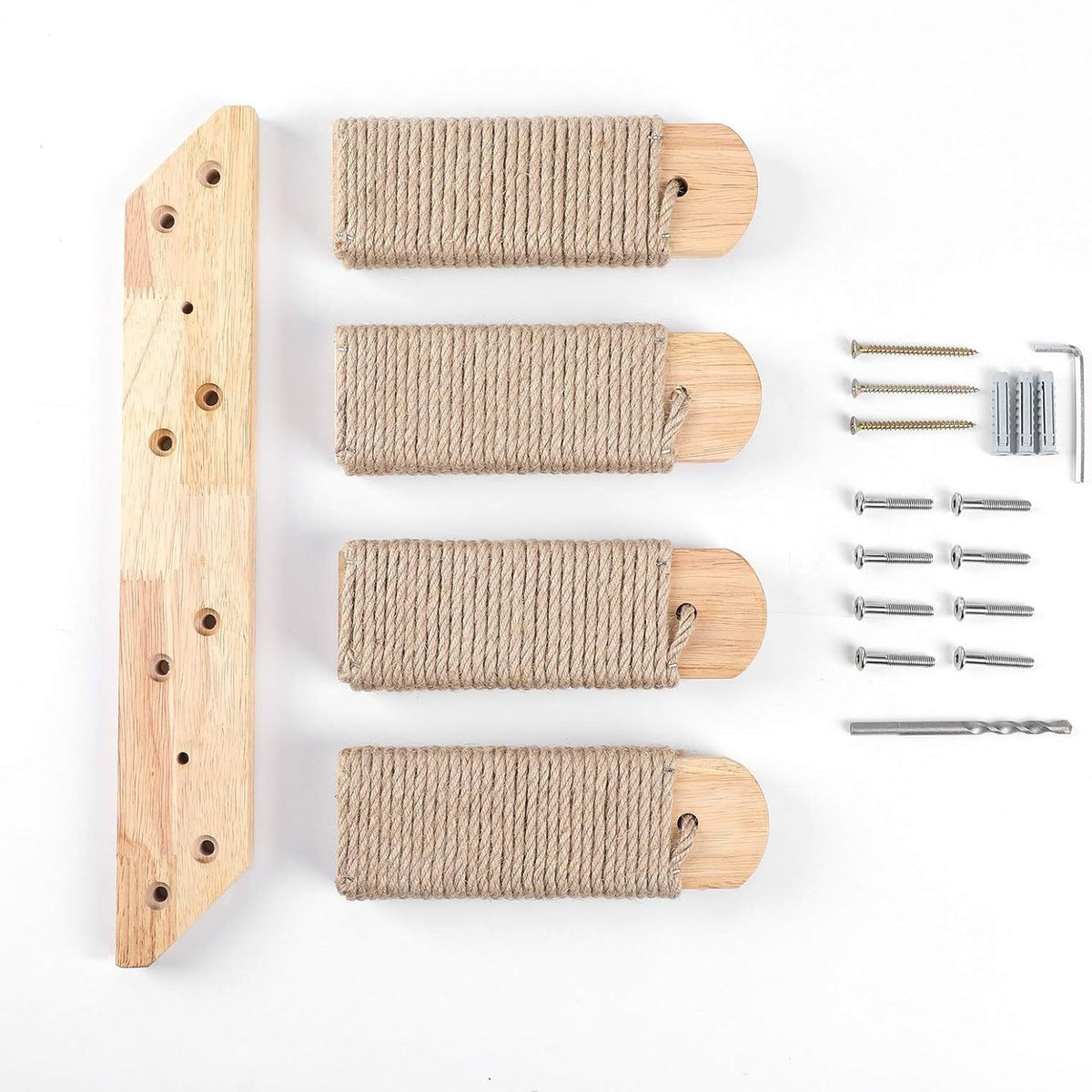 3-Tier Solid Wood Wall-Mounted Cat Climbing Ladder - Vertical Jumping Steps for Indoor Cats with Installation Kit