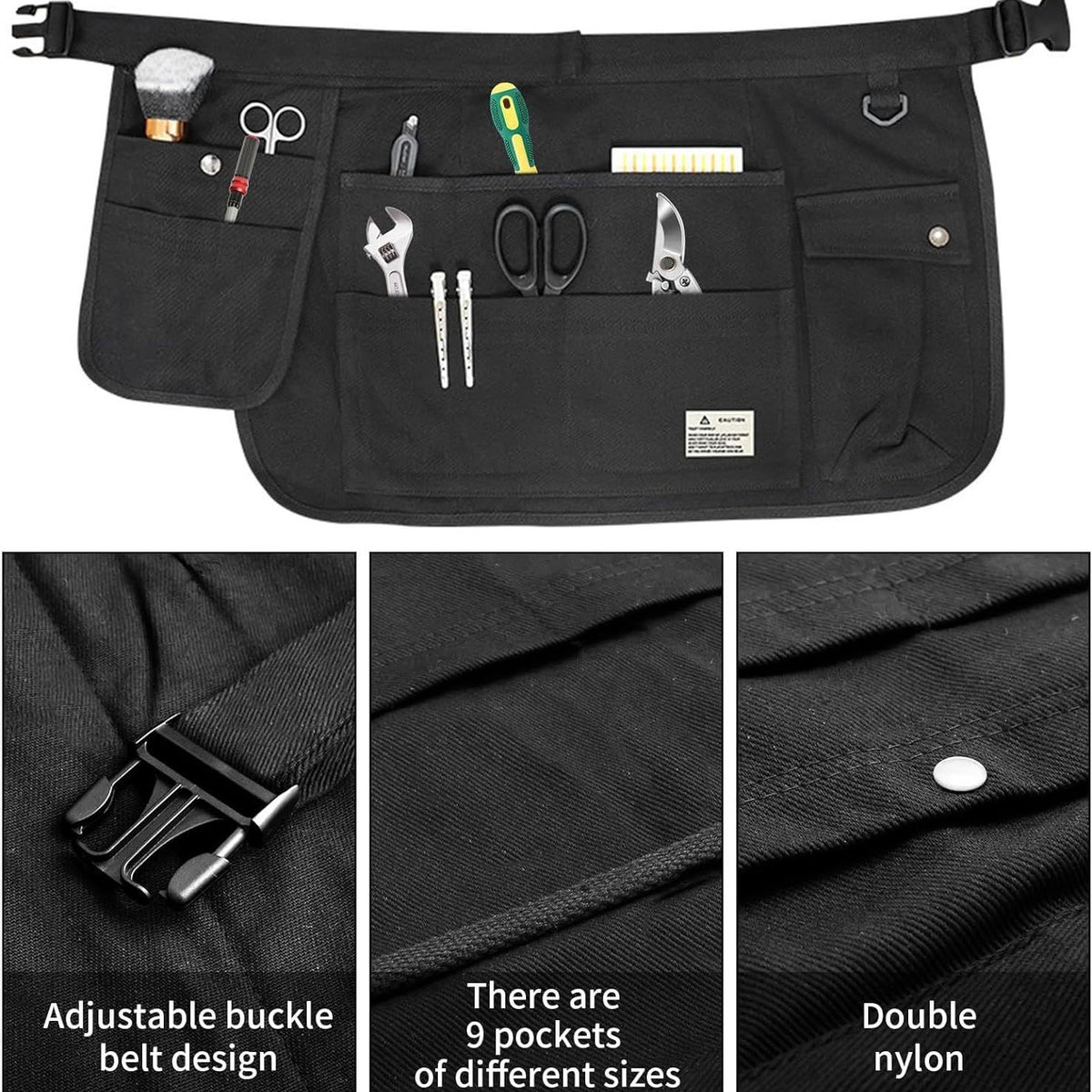 Black 10-Pocket Multi-Purpose Half-Body Utility Apron - Heavy-Duty Organizer Belt for Gardening, Makeup & Hardware