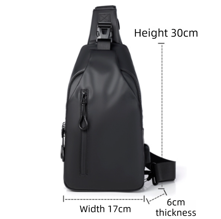Blue Water / Wrinkle-Resistant Nylon Men's Tactical Chest Bag with USB Charging Port - 4 Layer Large Capacity Crossbody Pack