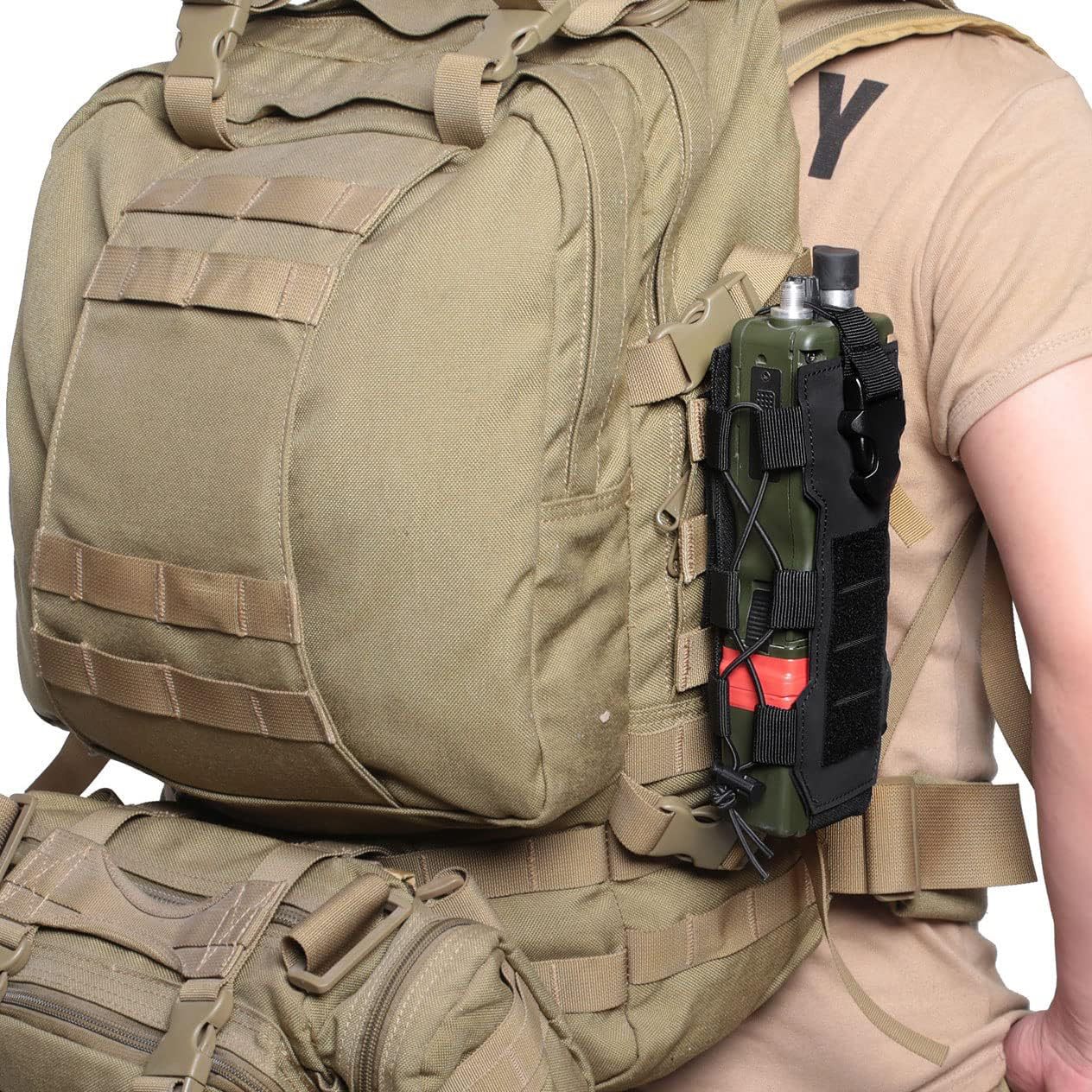 Black Adjustable Tactical Water Bottle Pouch - Multi-Functional MOLLE Compatible Accessory Bag for Hiking & Outdoor Survival