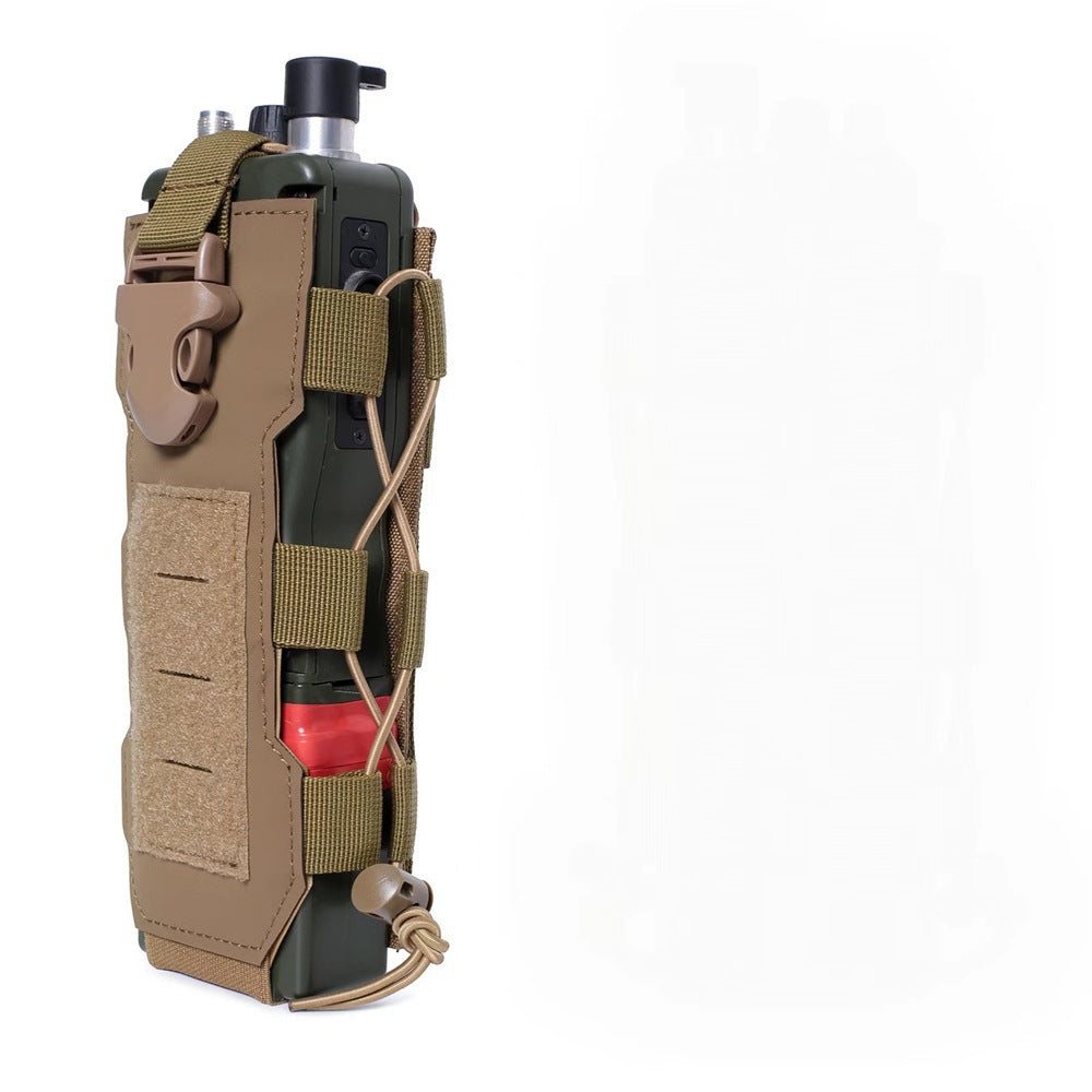 Khaki Adjustable Tactical Water Bottle Pouch - Multi-Functional MOLLE Compatible Accessory Bag for Hiking &amp; Outdoor Survival