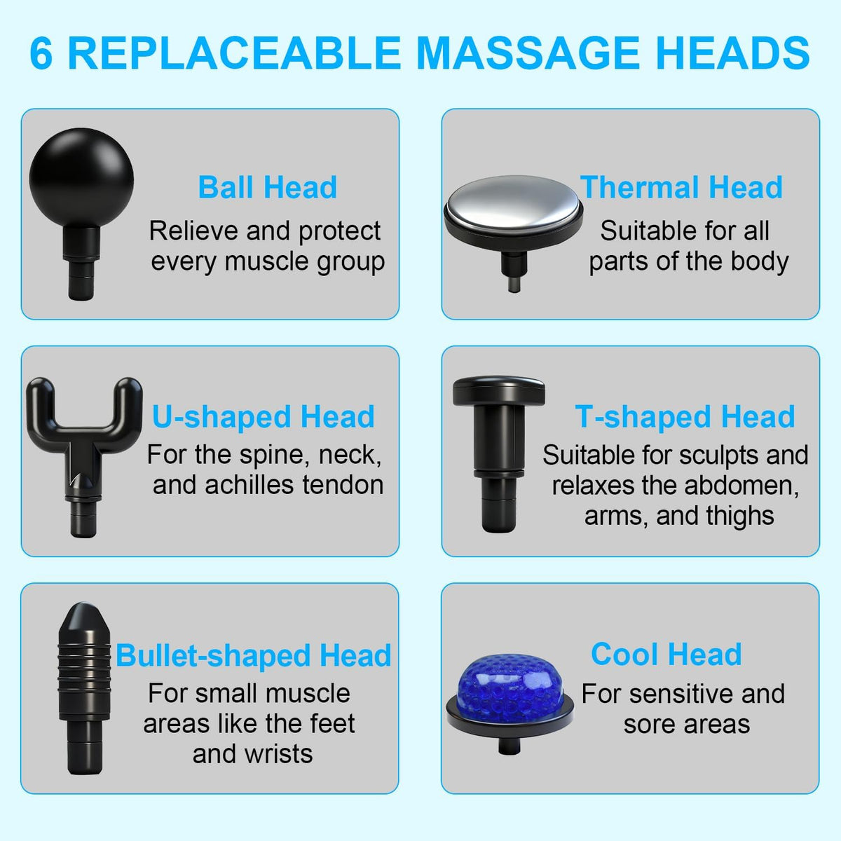 Black Lightweight Mini Hot Cold Massage Gun with 6 Heads - 6 Intensity Dual Thermal Therapy Muscle Reliever for Portable Body Recovery