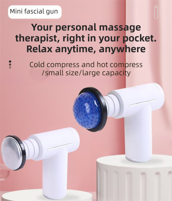 Grey Lightweight Mini Hot Cold Massage Gun with 6 Heads - 6 Intensity Dual Thermal Therapy Muscle Reliever for Portable Body Recovery