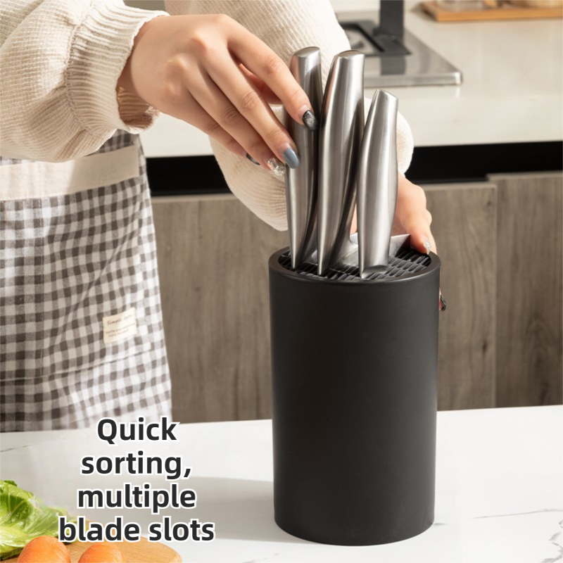 2-Pack Matte Black Modern Multi-Slot Knife Block with Secure Wave Insert & Drainage - Space-Saving and Smooth Withdrawal, Preventing Fallout Design