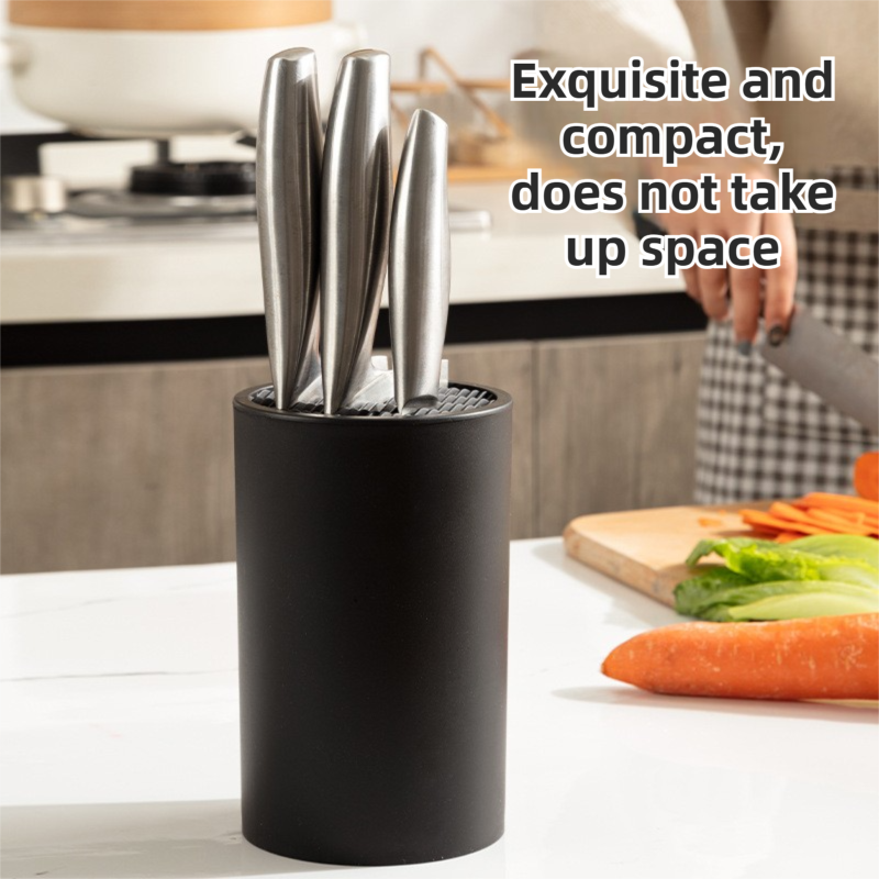 2-Pack Matte Black Modern Multi-Slot Knife Block with Secure Wave Insert & Drainage - Space-Saving and Smooth Withdrawal, Preventing Fallout Design