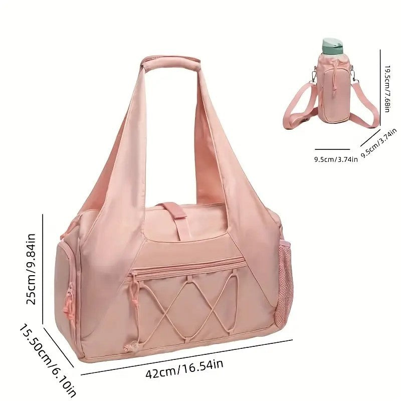 Black High-Capacity Yoga Gym Duffel Set with Bonus Bottle Phone Pouch, Separate Shoe Compartment & Yoga Mat Strap