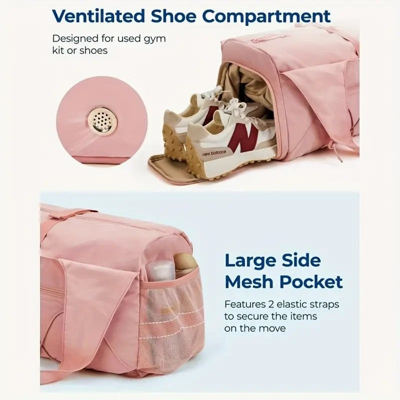 White High-Capacity Yoga Gym Duffel Set with Bonus Bottle Phone Pouch, Separate Shoe Compartment & Yoga Mat Strap