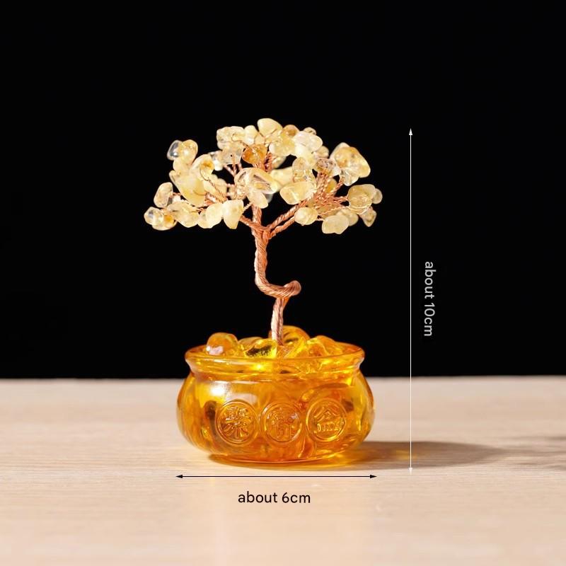 Natural Yellow Crystal Money Tree with Fortune Basin &amp; Adjustable Wire Branches - Desktop Feng Shui Decor for Wealth and Prosperity