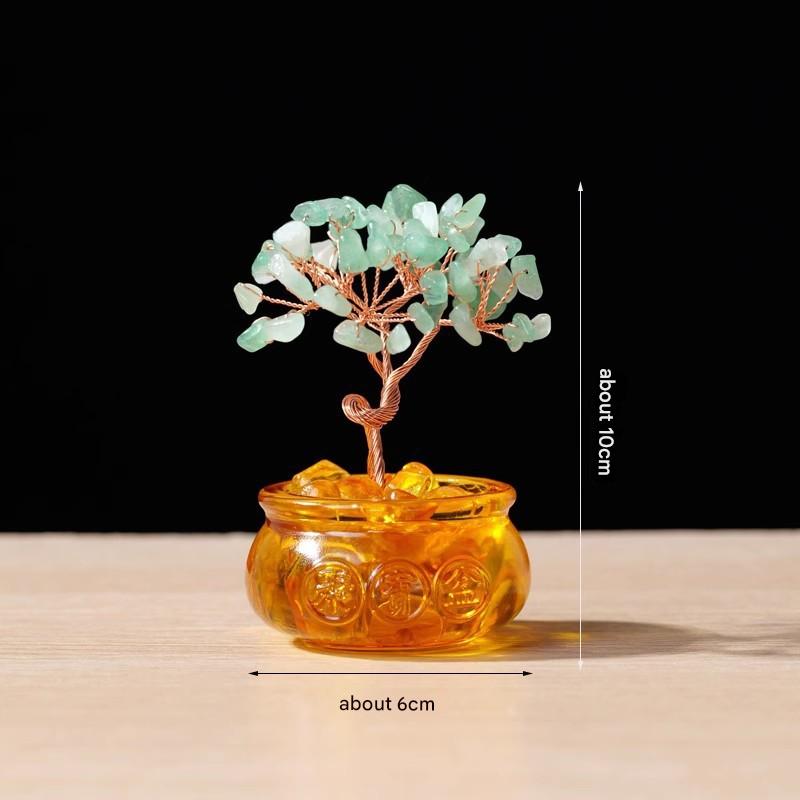 Natural Green Crystal Money Tree with Fortune Basin &amp; Adjustable Wire Branches - Desktop Feng Shui Decor for Wealth and Prosperity